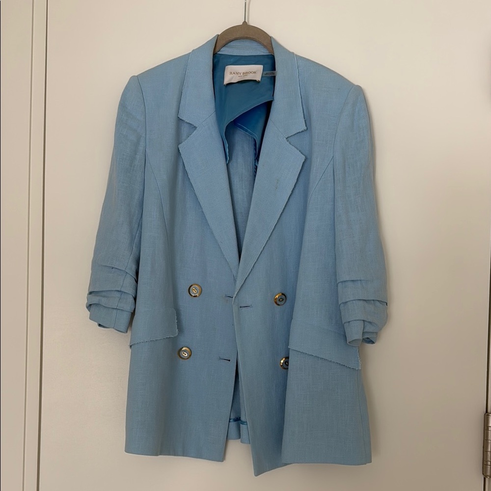 Light Blue Double-Breasted Linen Blazer